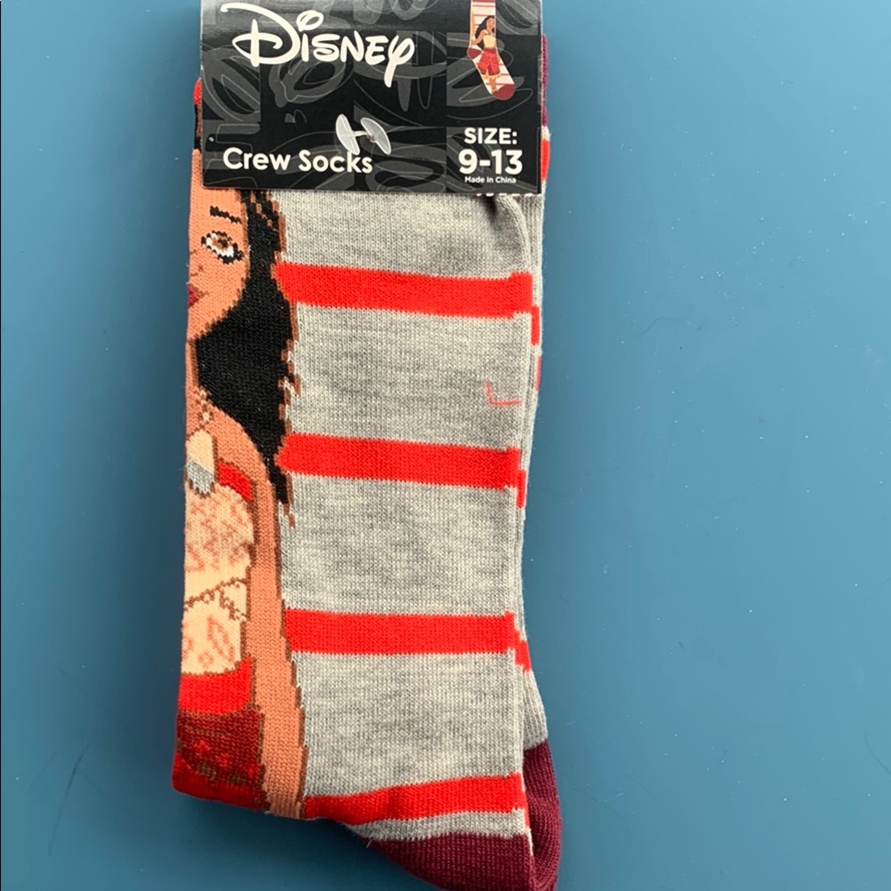 Disney Gray and Red Striped Crew Socks